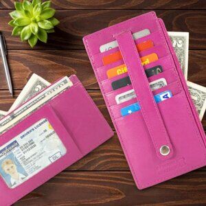 Pink Leather Card Holder Wallet